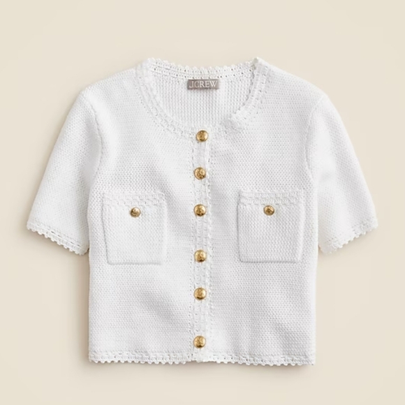 J. Crew Sweaters - J.Crew Short Sleeve Sweater Lady Jacket - white